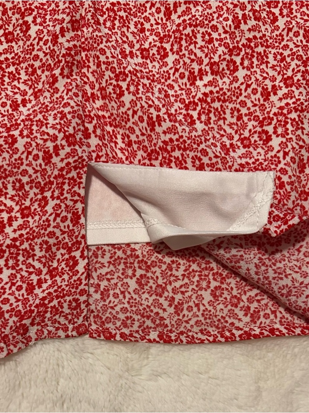 Francesca’s Red Floral Square-Neck Puff-Sleeve Dress - Picture 5 of 5